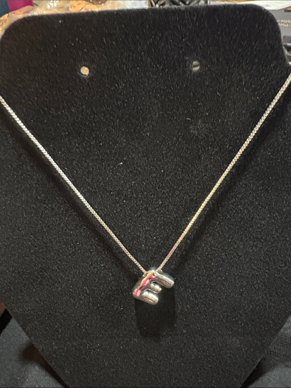 Sterling Silver 'E' Initial Pendant Necklace - Silver